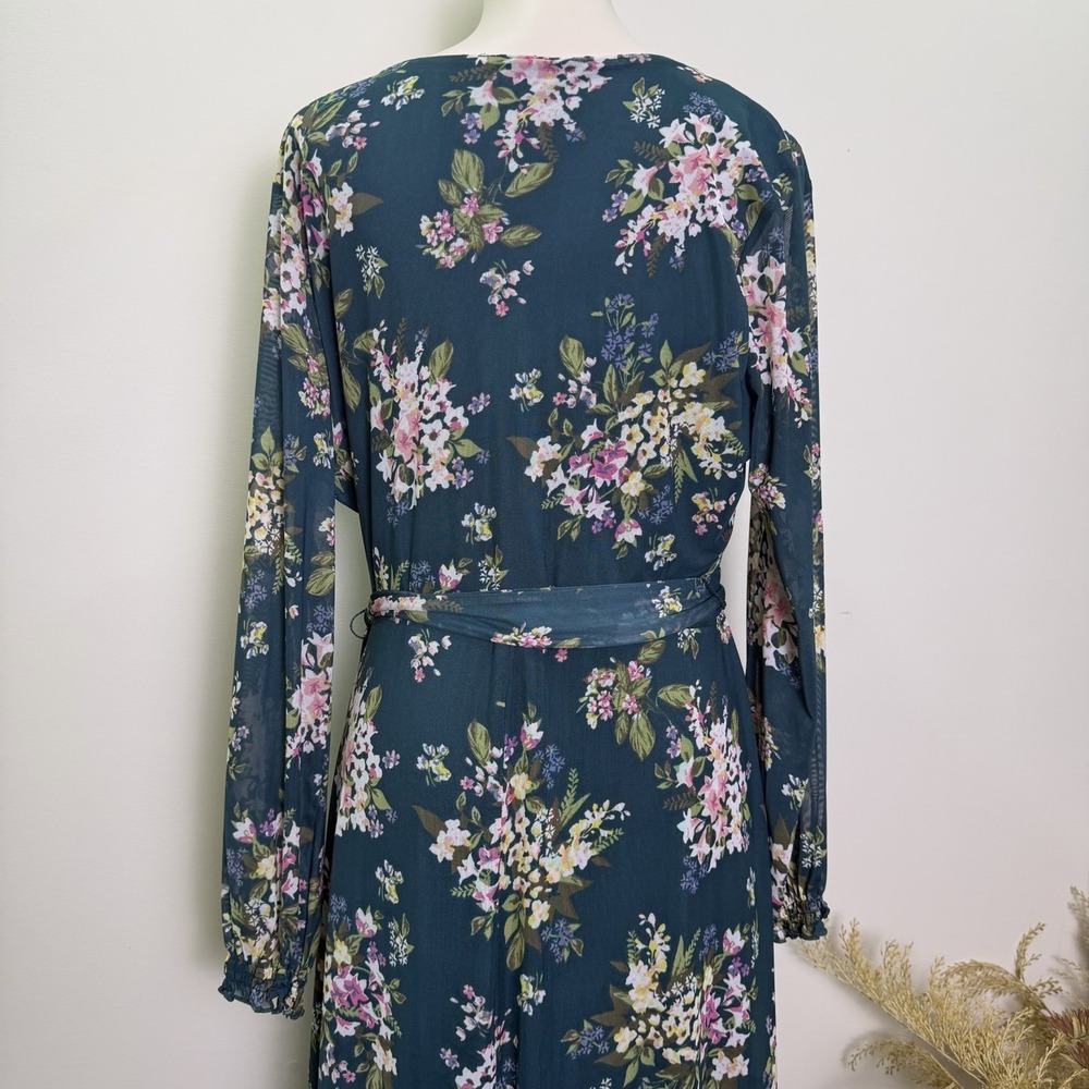 Petal and Pup Floral Faux Wrap Maxi Dress Womens Large Long Sleeve CottageCore - Picture 5 of 8